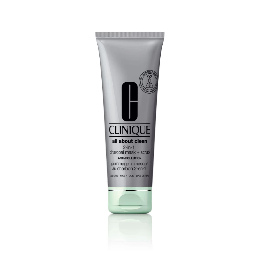 CLINIQUE All About Clean 2-in-1 Charcoal Mask & Scrub – Deep Cleansing & Exfoliating Facial Treatment, 100ml, Grey