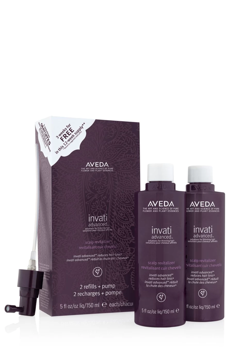 AVEDA Invati Advanced Scalp Revitalizer Refill - Purple Duo Pac, Hair Thinning Treatment, Scalp Renewal, Vegan Formula