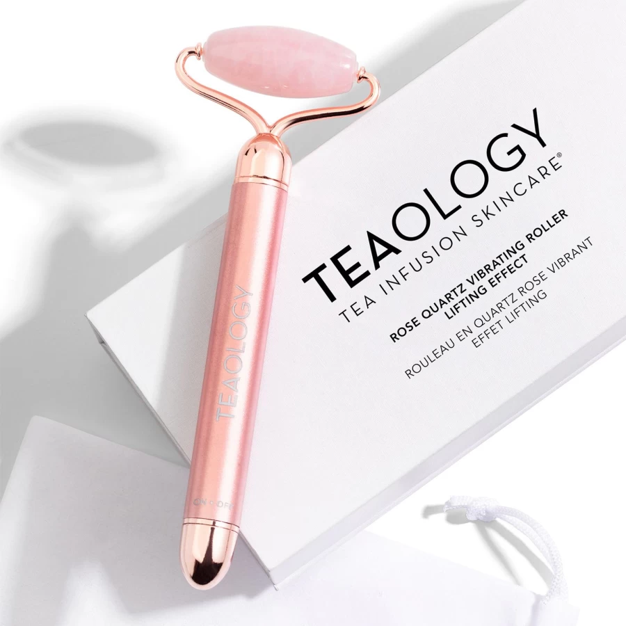 TEAOLOGY White Rose Quartz Vibrating Face Roller for Skincare & Massage