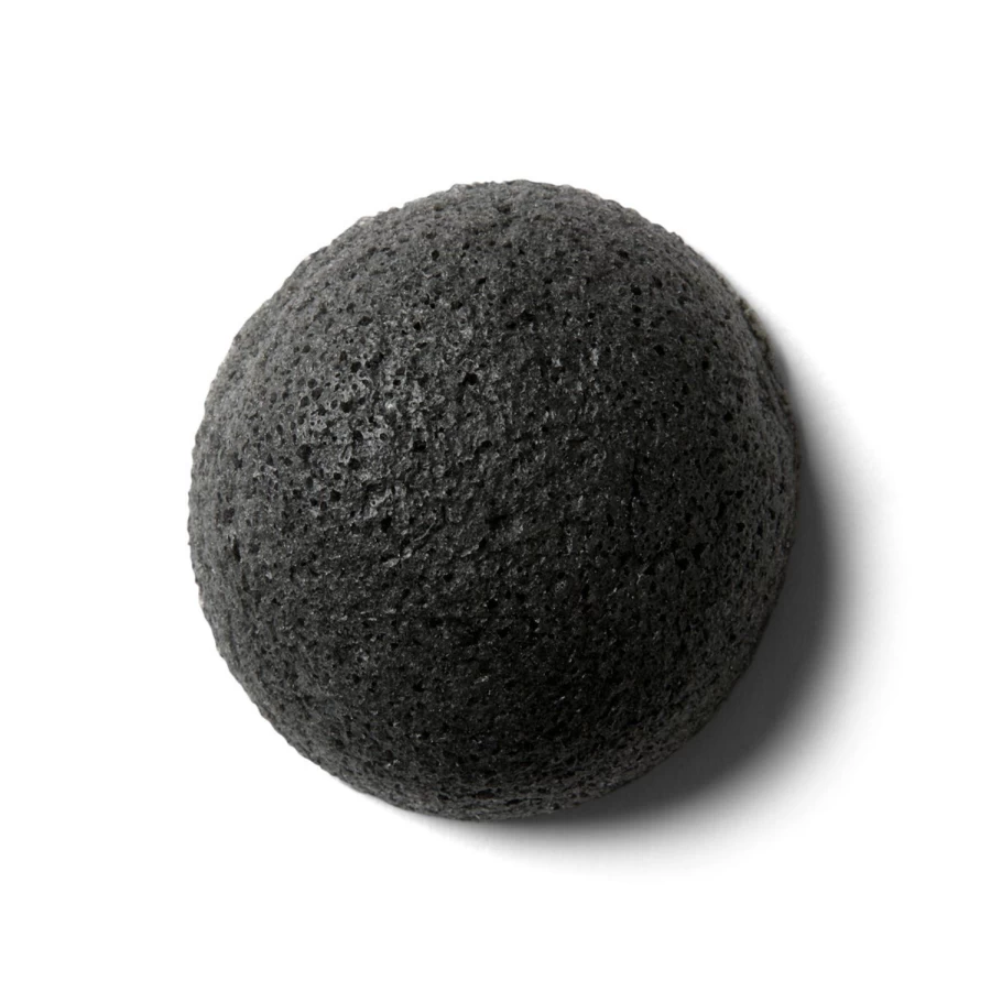 ERBORIAN Charcoal Konjac Sponge for Deep Cleansing - Transparent Vegan Facial Exfoliator
