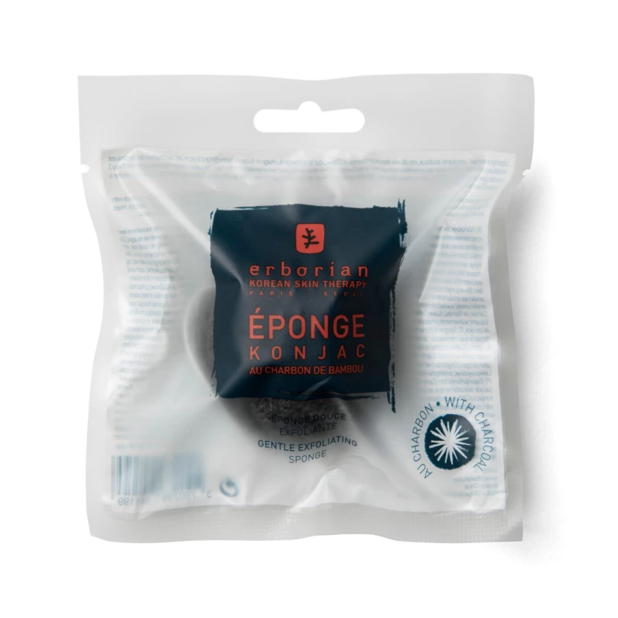ERBORIAN Charcoal Konjac Sponge for Deep Cleansing - Transparent Vegan Facial Exfoliator