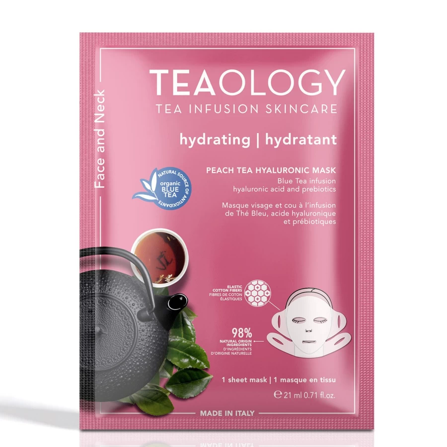 TEAOLOGY Peach Tea Hyaluronic Acid Mask - Hydrating White Facial Sheet for Glowing Skin