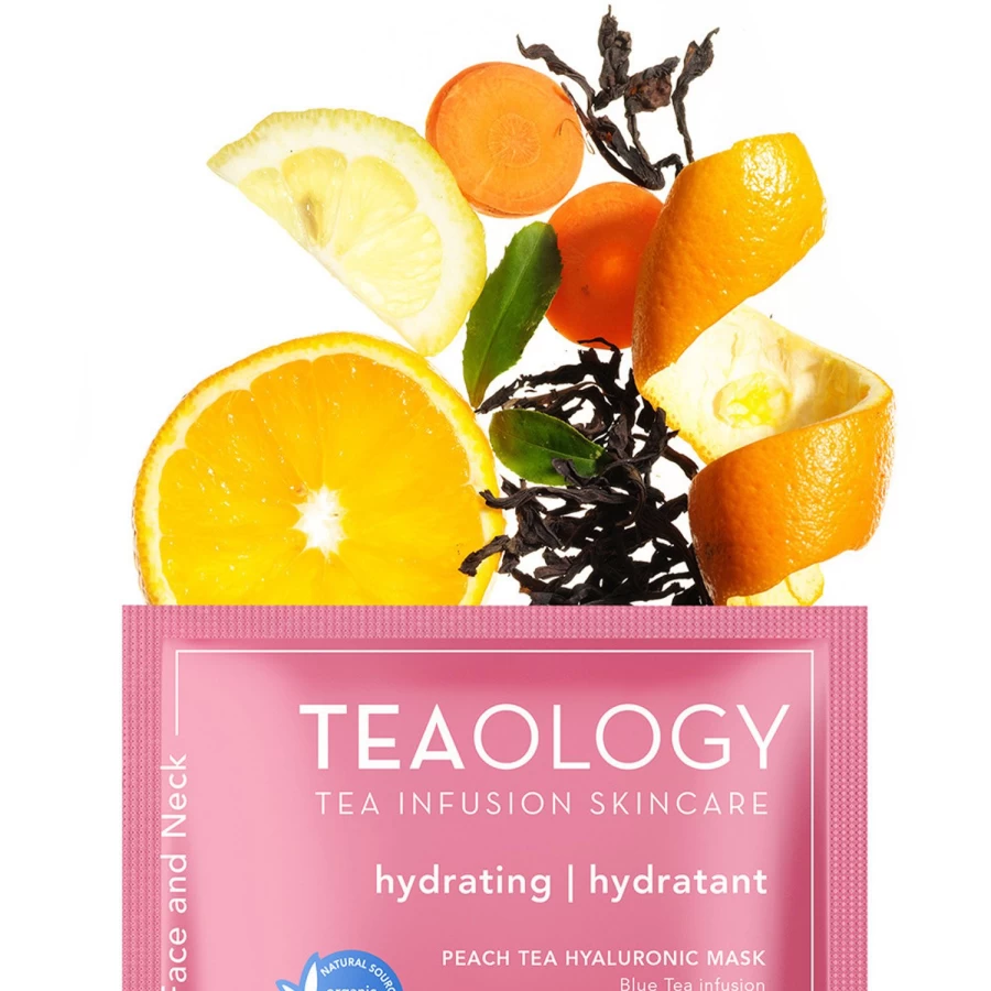 TEAOLOGY Peach Tea Hyaluronic Acid Mask - Hydrating White Facial Sheet for Glowing Skin