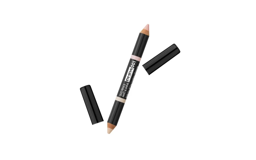 PUPA MILANO Eyebrow Pencil Duo - 01 Matt & Shine Beige, Waterproof Brow Definer with Double Tip for Natural Fill & Shape