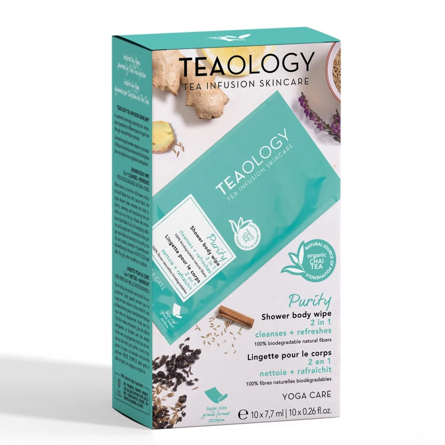 TEAOLOGY Purity Shower Body Wipes Multipack - 10 Pack (7.7mL Each) | Light Blue | Refreshing Cleansing Wipes for On-the-Go